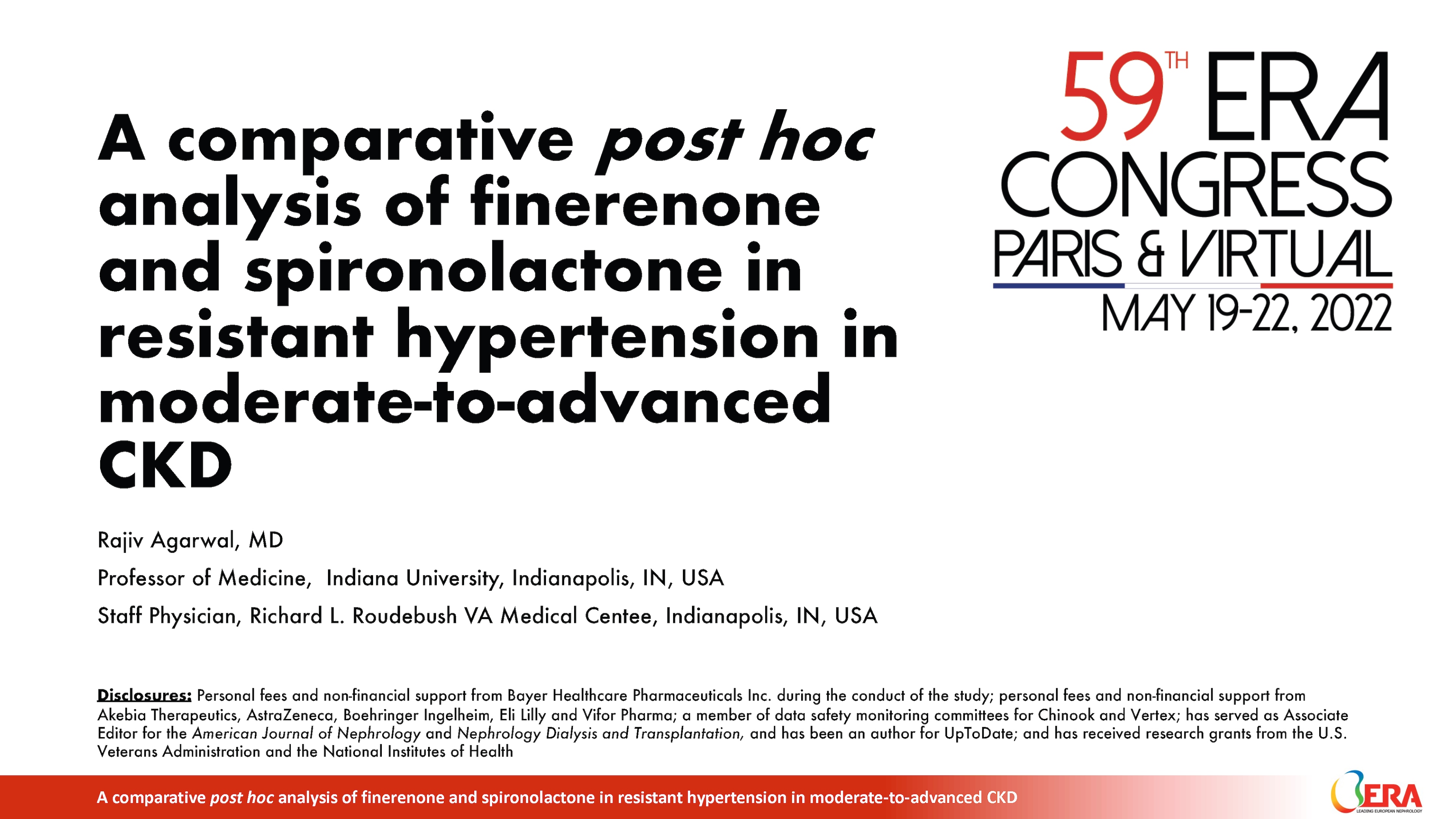 ERA 2022 - Agarwal  - Finerenone & Spiro: Post Hoc Analysis