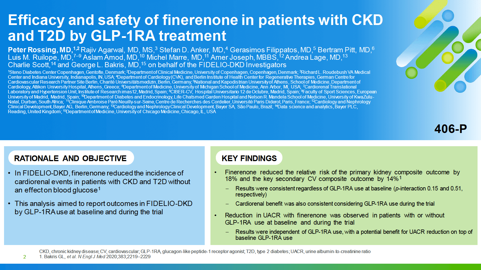 ADA 2021 - Rossing - Efficacy and Safety of Finerenone in Patients with CKD and T2D by GLP-1RA Treatment